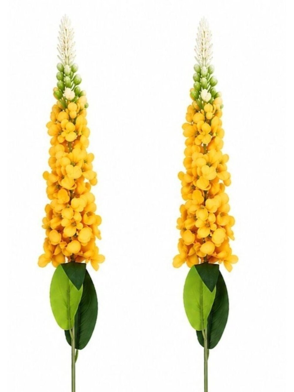 Yellow Snapdragon Stems Set of 2 Artificial Larkspur Spike Flowers 26 Inch Faux